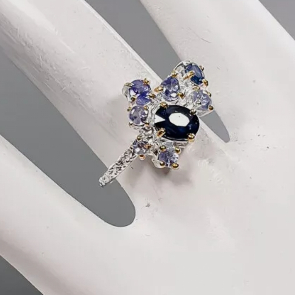 Stunning sapphire Tanzanite Kyanite & Amethyst Sterling silver sz8.75 ring - Picture 3 of 9